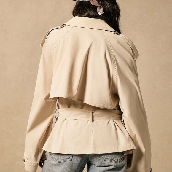 Apricot Casual Women's Minimalist Tie-Up Loose Short Trench Coat - Picture 4 of 7